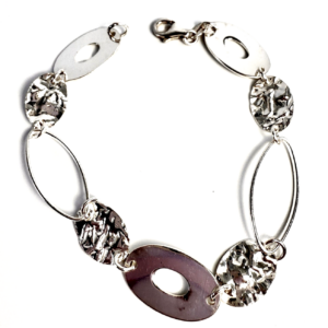 Sterling Silver 925 7.5 Bracelet Hammered, Open Oval link R430- FOX1268