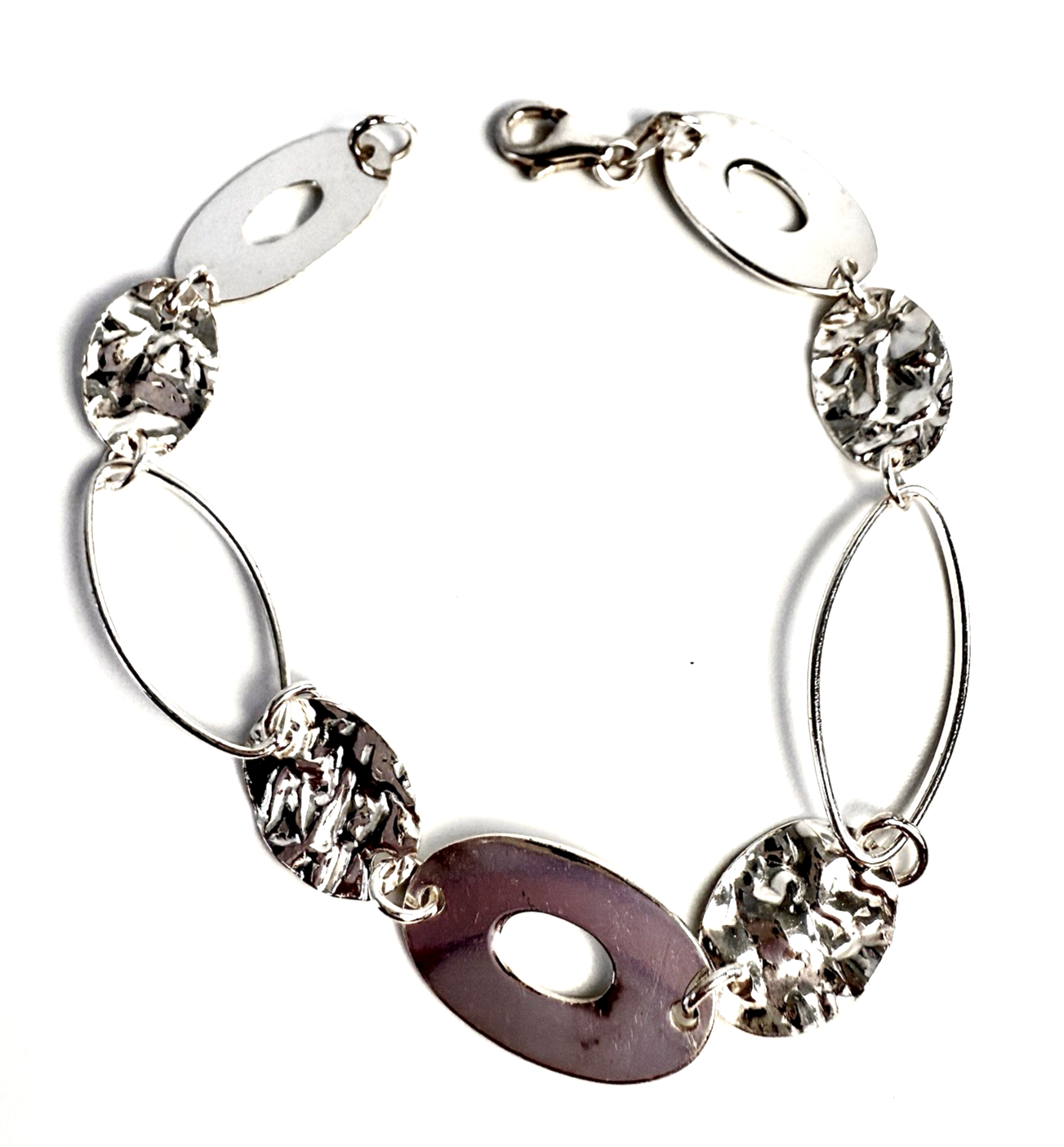 Sterling Silver 925 7.5 Bracelet Hammered, Open Oval link R430- FOX1268