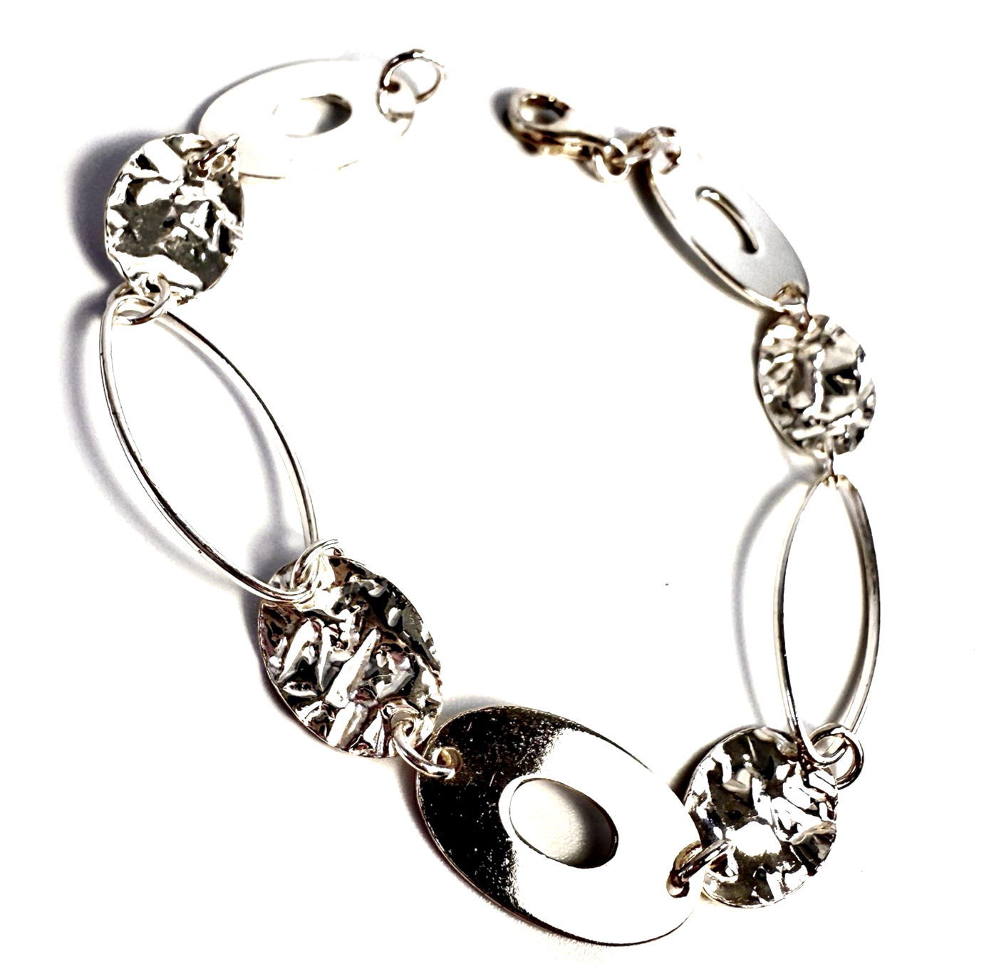 Sterling Silver 925 7.5 Bracelet Hammered, Open Oval link R430- FOX1268 - Image 2