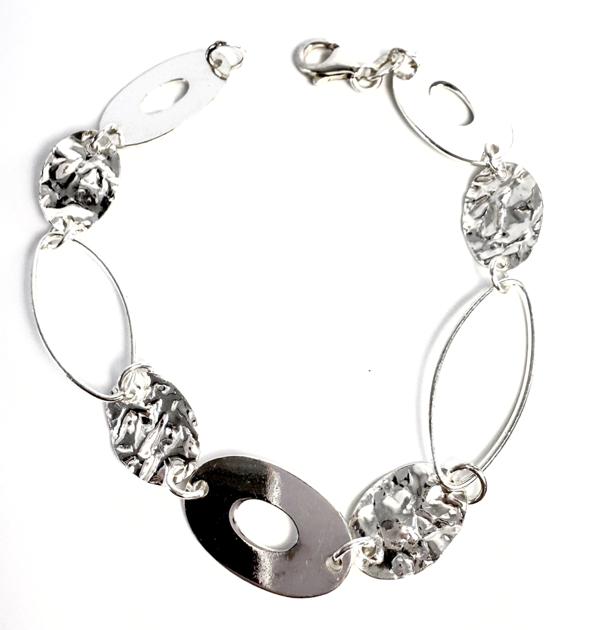 Sterling Silver 925 7.5 Bracelet Hammered, Open Oval link R430- FOX1268 - Image 3
