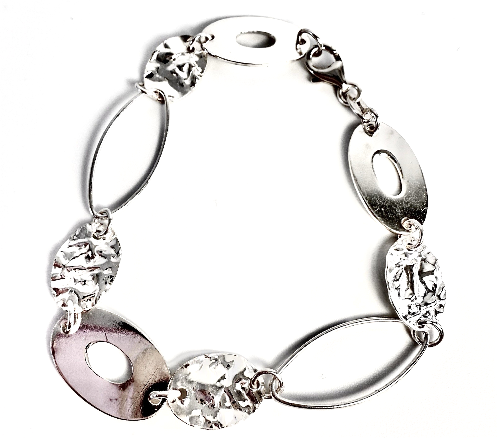 Sterling Silver 925 7.5 Bracelet Hammered, Open Oval link R430- FOX1268 - Image 4