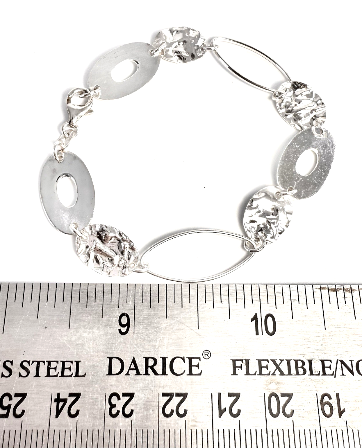 Sterling Silver 925 7.5 Bracelet Hammered, Open Oval link R430- FOX1268 - Image 10