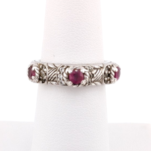 Judith Ripka Sterling Silver 925 Red Gemstone Band Ring OAK719