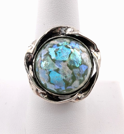 PZ Israel Sterling Silver 925 Roman Glass Ring Oak766