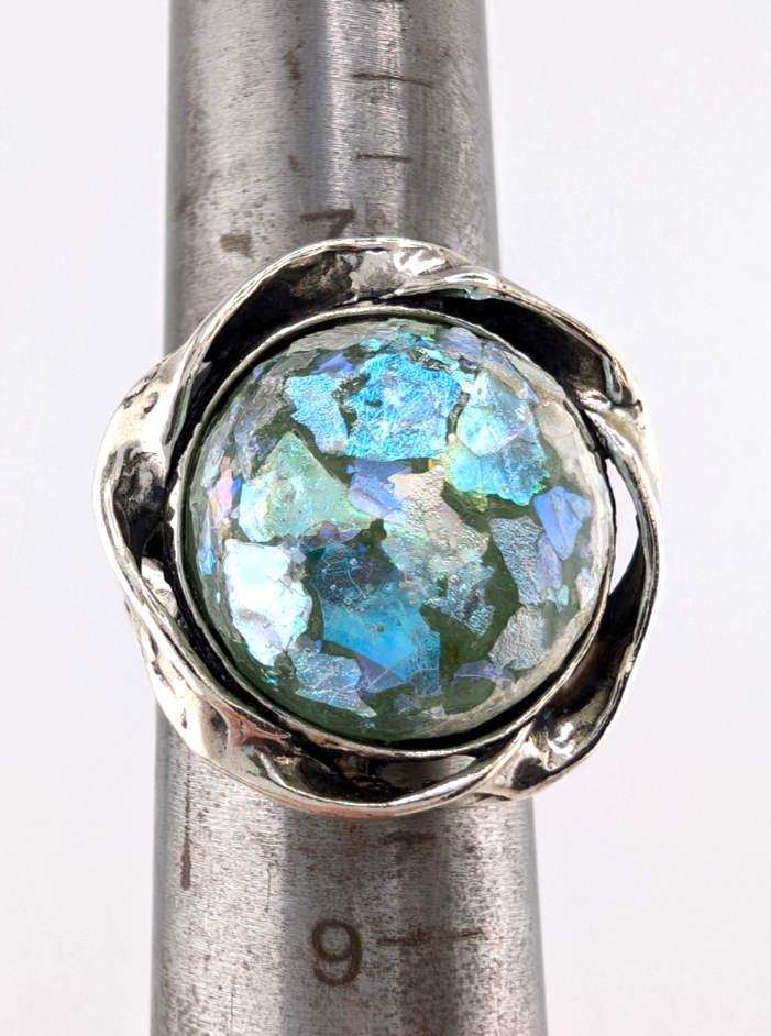 PZ Israel Sterling Silver 925 Roman Glass Ring Oak766 - Image 2