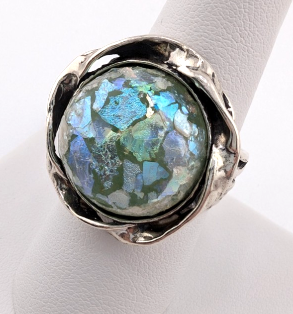 PZ Israel Sterling Silver 925 Roman Glass Ring Oak766 - Image 3