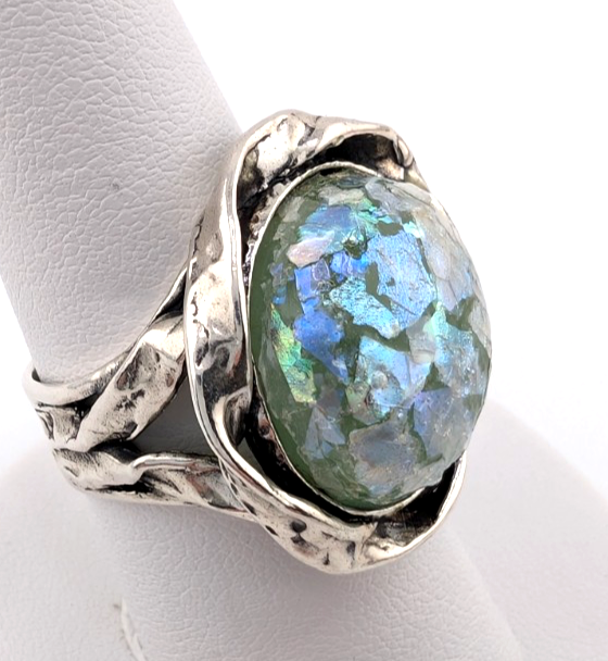 PZ Israel Sterling Silver 925 Roman Glass Ring Oak766 - Image 4