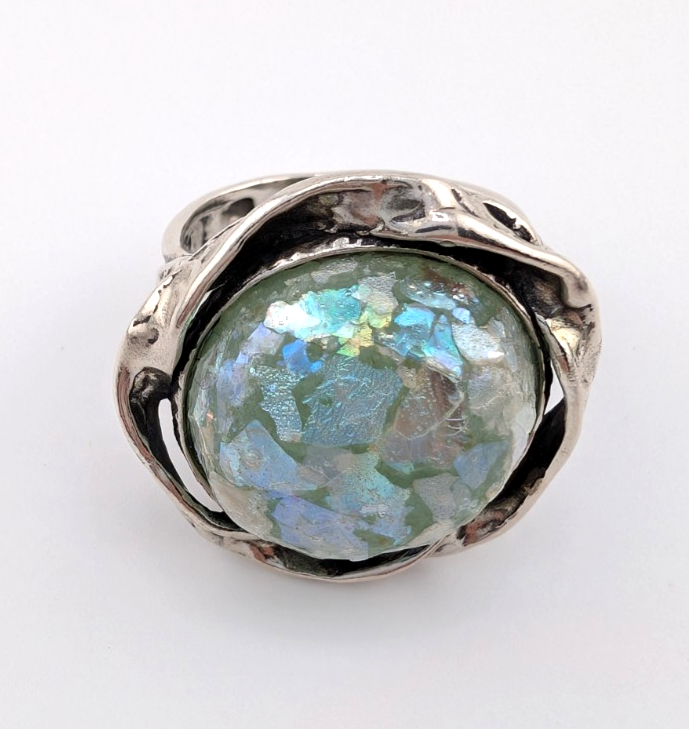 PZ Israel Sterling Silver 925 Roman Glass Ring Oak766 - Image 5