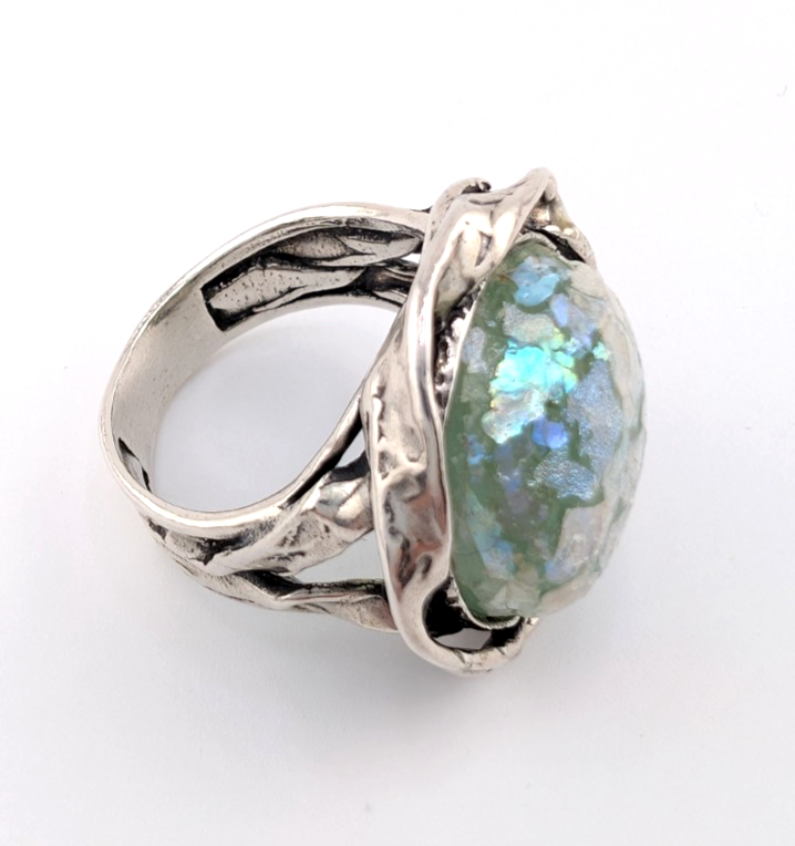 PZ Israel Sterling Silver 925 Roman Glass Ring Oak766 - Image 6