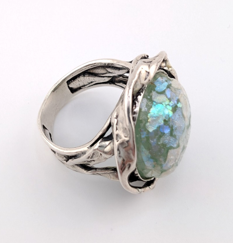 PZ Israel Sterling Silver 925 Roman Glass Ring Oak766 - Image 7