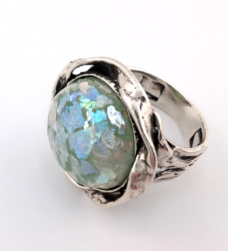 PZ Israel Sterling Silver 925 Roman Glass Ring Oak766 - Image 8
