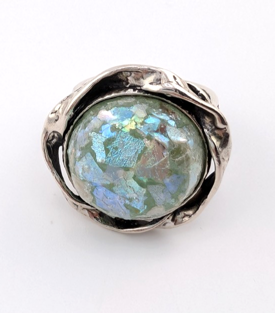 PZ Israel Sterling Silver 925 Roman Glass Ring Oak766 - Image 9