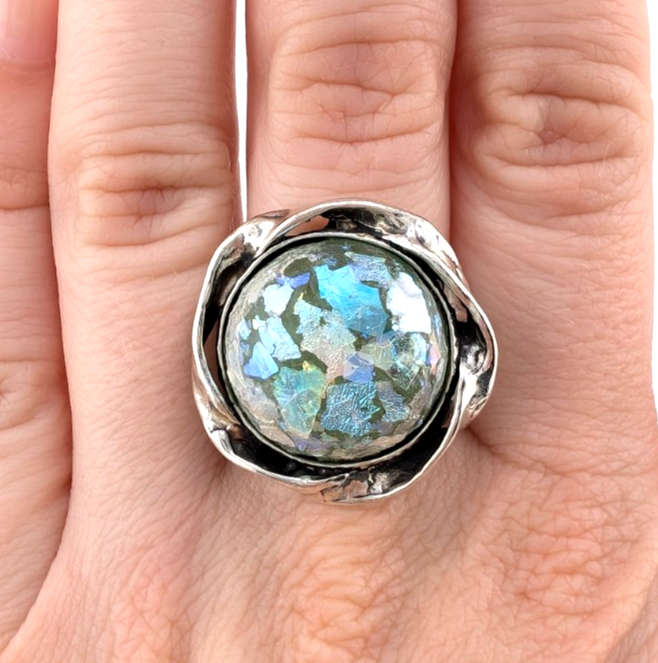 PZ Israel Sterling Silver 925 Roman Glass Ring Oak766 - Image 10