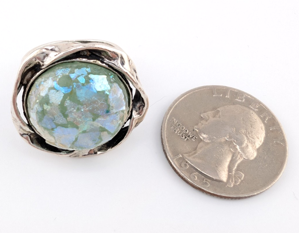 PZ Israel Sterling Silver 925 Roman Glass Ring Oak766 - Image 11