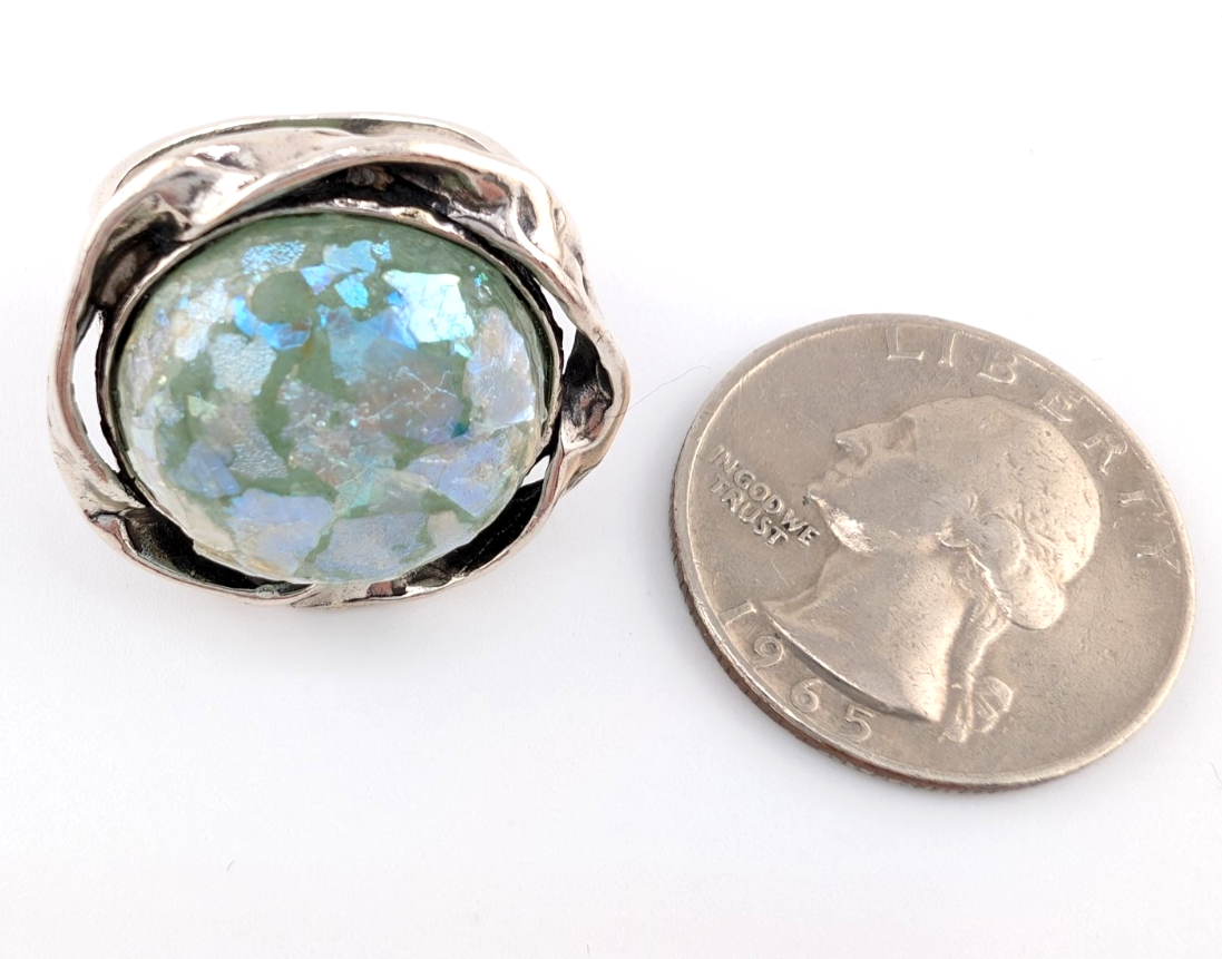 PZ Israel Sterling Silver 925 Roman Glass Ring Oak766 - Image 12