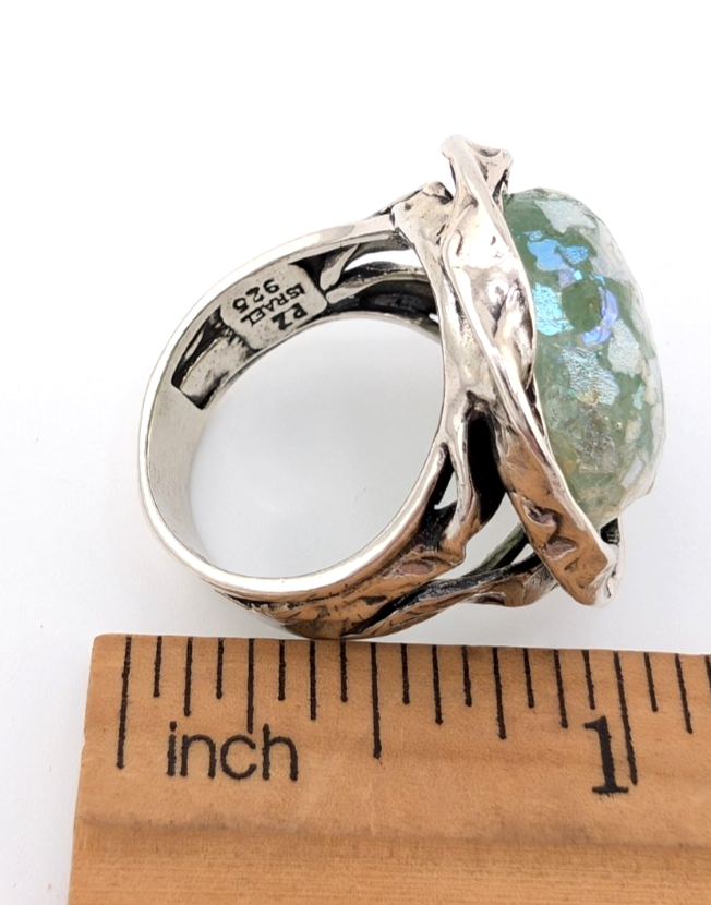 PZ Israel Sterling Silver 925 Roman Glass Ring Oak766 - Image 14