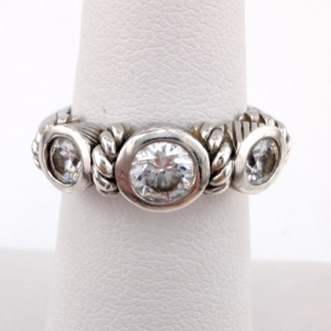 Judith Ripka Sterling Silver 925 3 Gemstone Band Ring Oak756