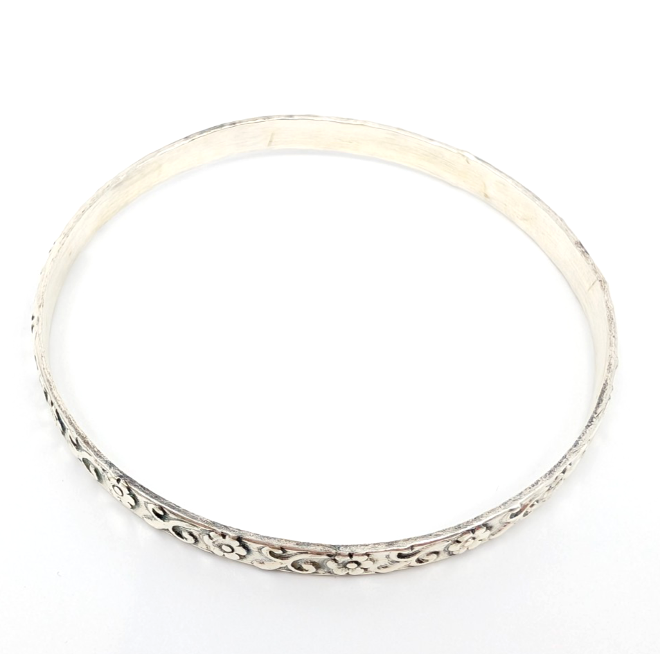 Sterling Silver 925 Bracelet Floral Bangle 13634 - Image 2