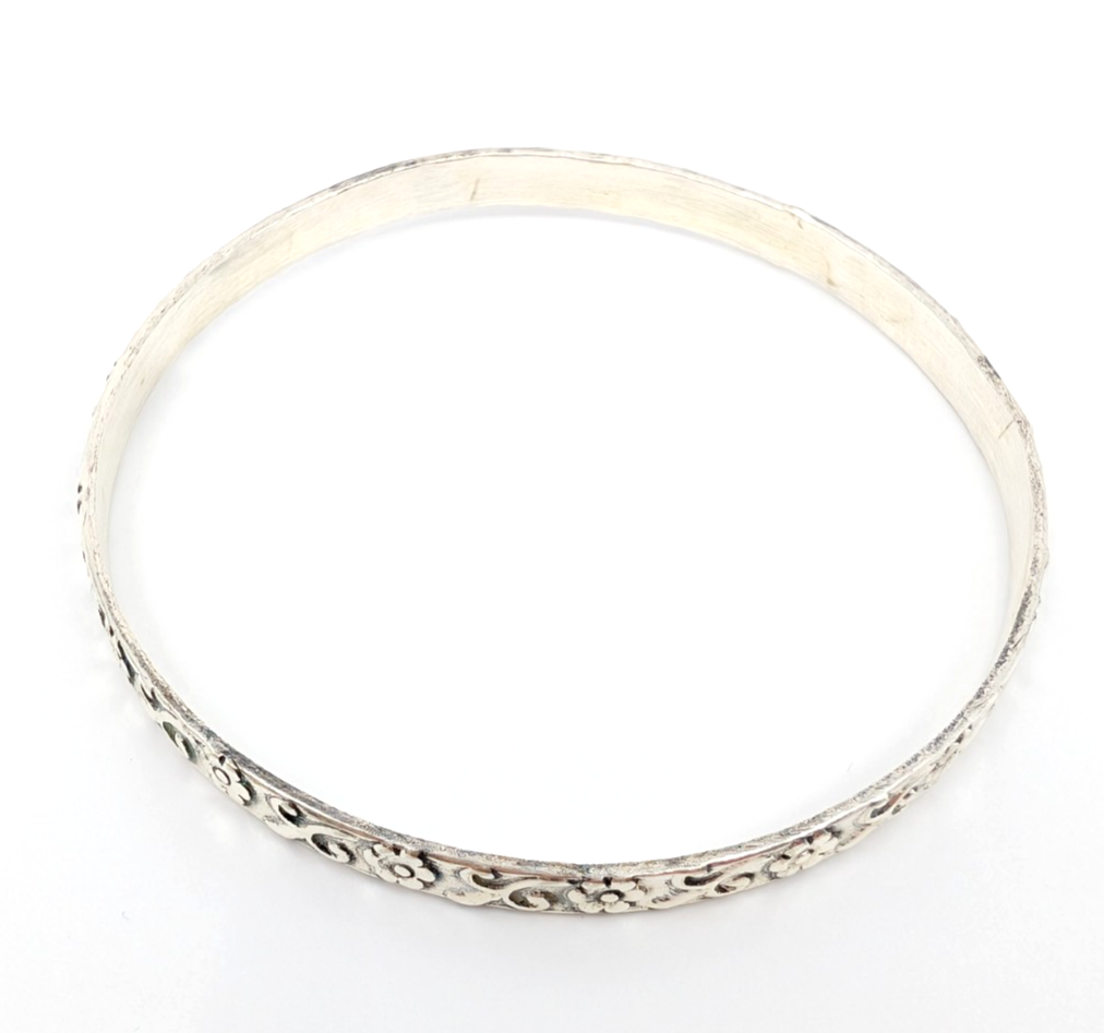 Sterling Silver 925 Bracelet Floral Bangle 13634 - Image 3