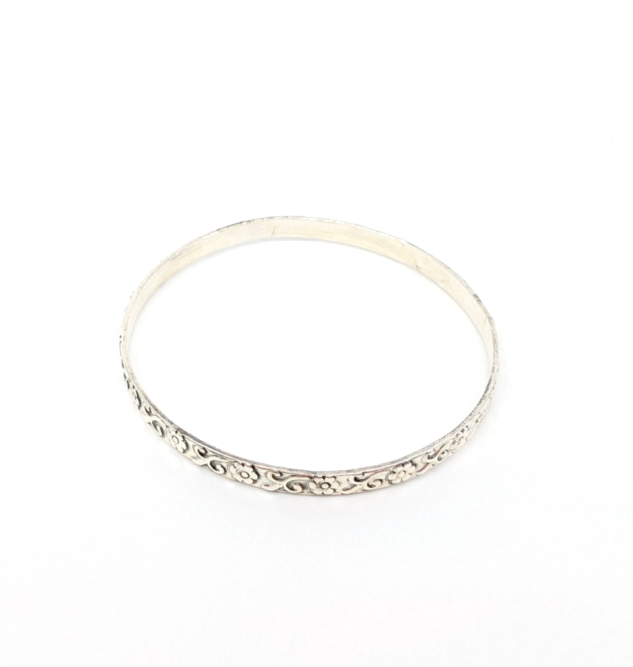 Sterling Silver 925 Bracelet Floral Bangle 13634 - Image 5