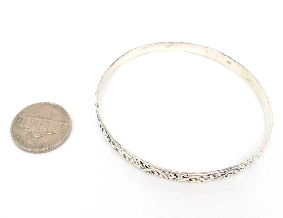 Sterling Silver 925 Bracelet Floral Bangle 13634 - Image 7
