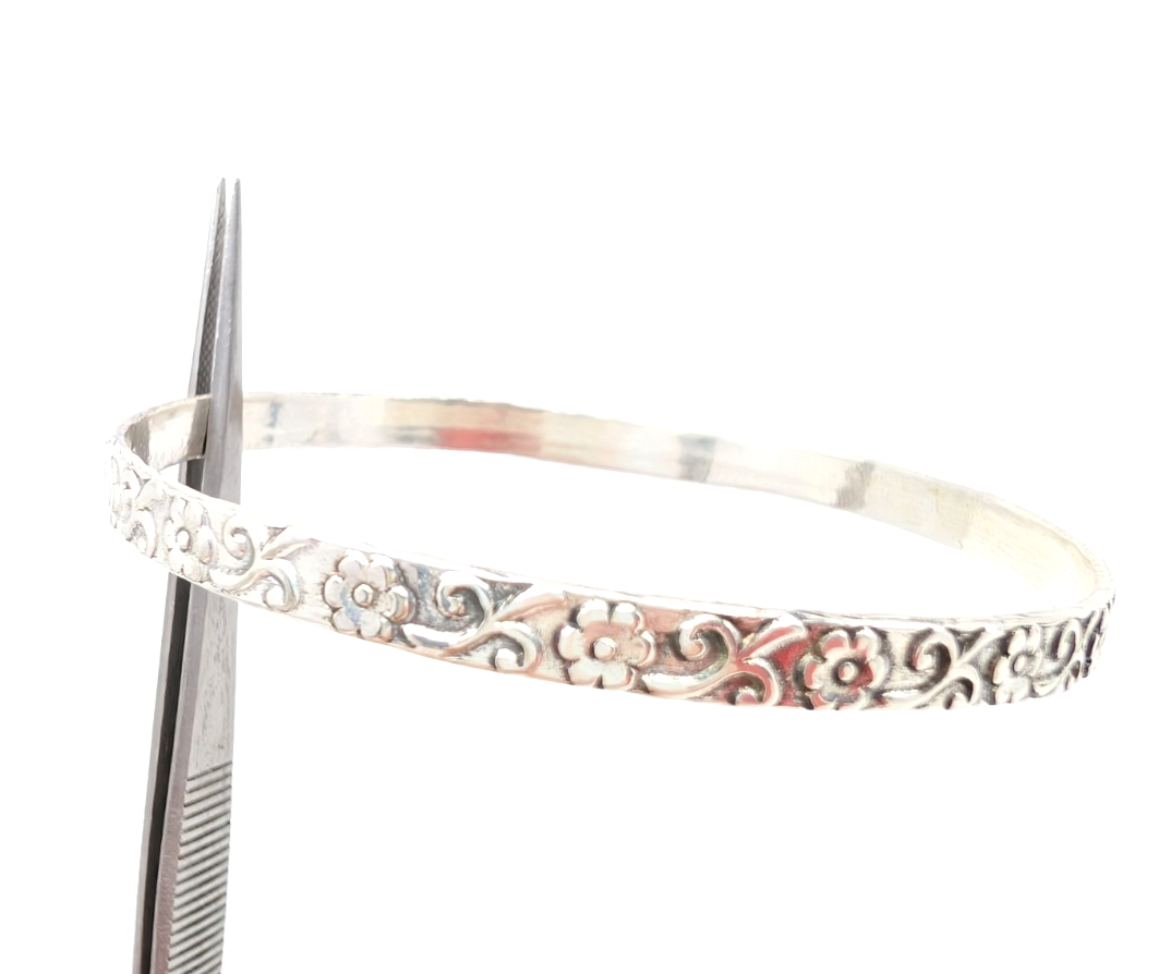 Sterling Silver 925 Bracelet Floral Bangle 13634 - Image 12