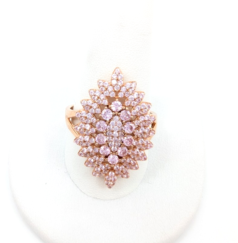 Sterling Silver 925 9 Ring Pink Cluster R868- FOX1920
