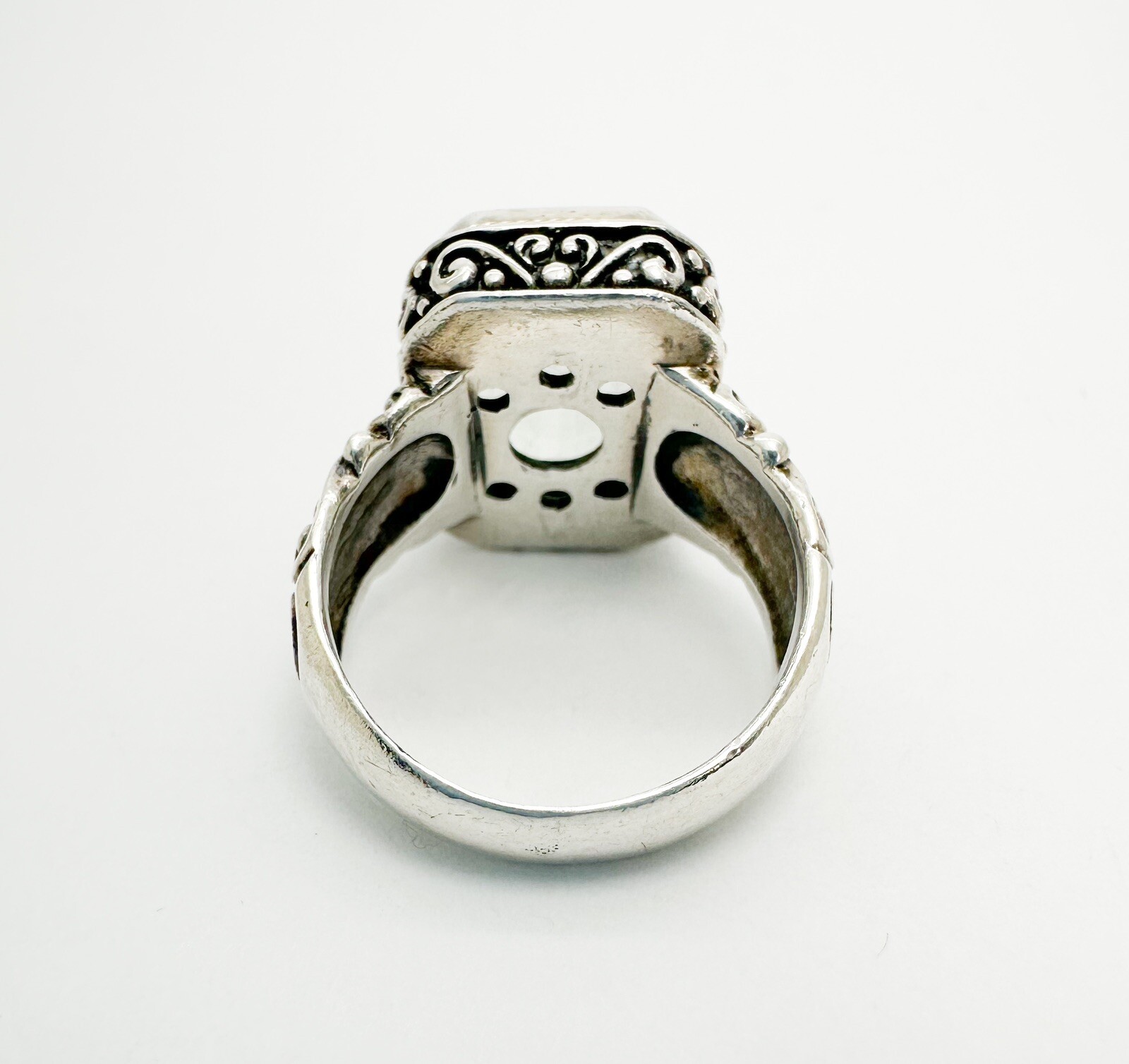 Sterling Silver 925 Green Prasiolite Emerald Cut 18K Halo Bali Style Ring 10400 - Image 7