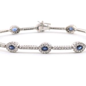14K White Gold Sapphire & Diamond 7" Tennis Bracelet OAK598