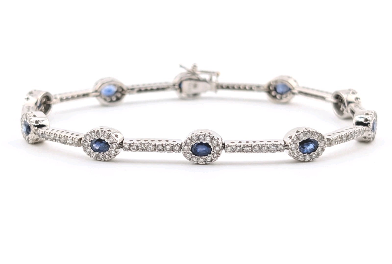 14K White Gold Sapphire & Diamond 7" Tennis Bracelet OAK598