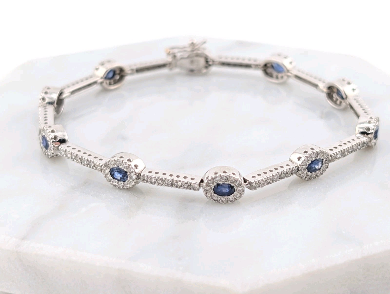14K White Gold Sapphire & Diamond 7" Tennis Bracelet OAK598 - Image 2
