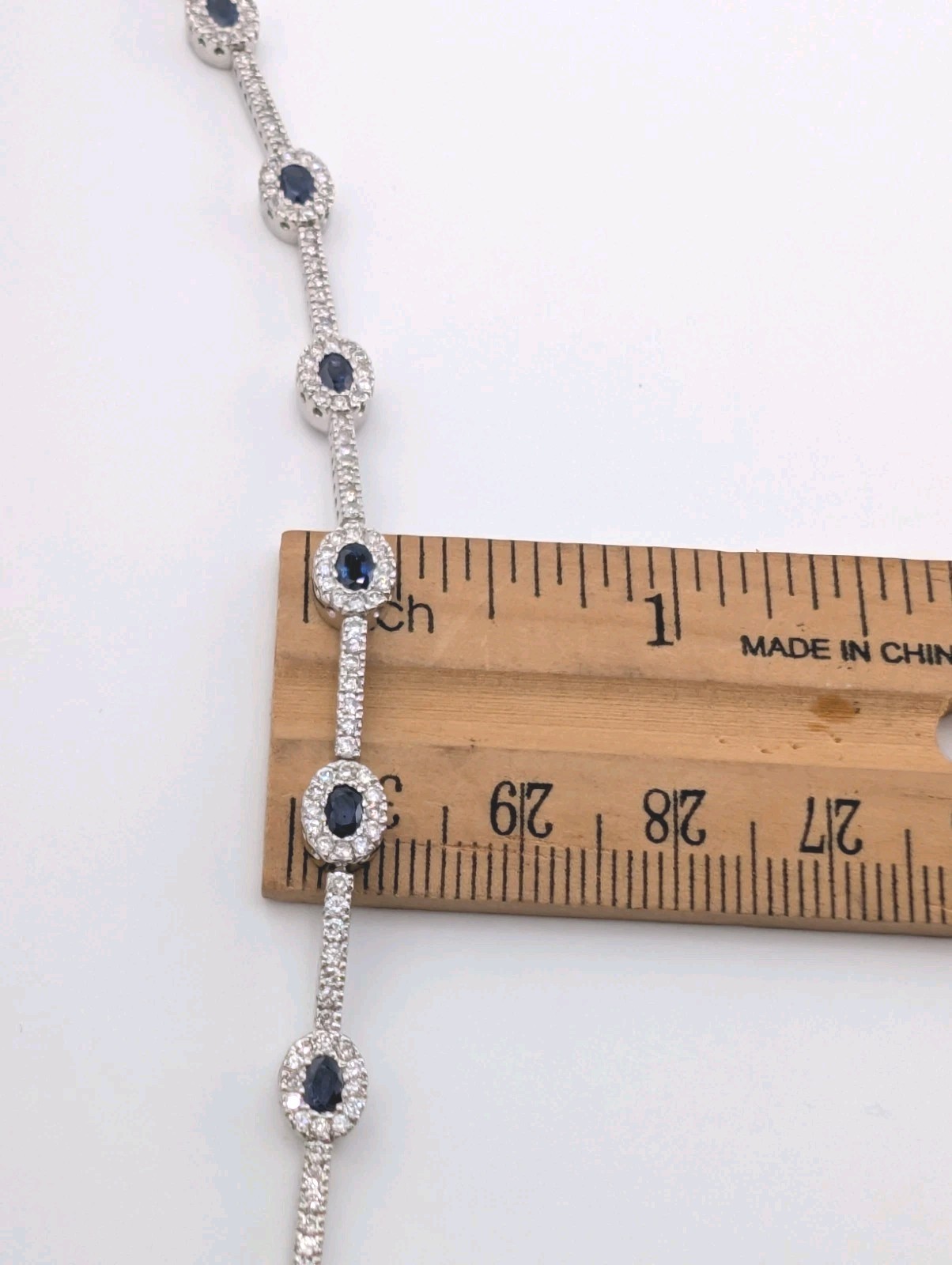 14K White Gold Sapphire & Diamond 7" Tennis Bracelet OAK598 - Image 8