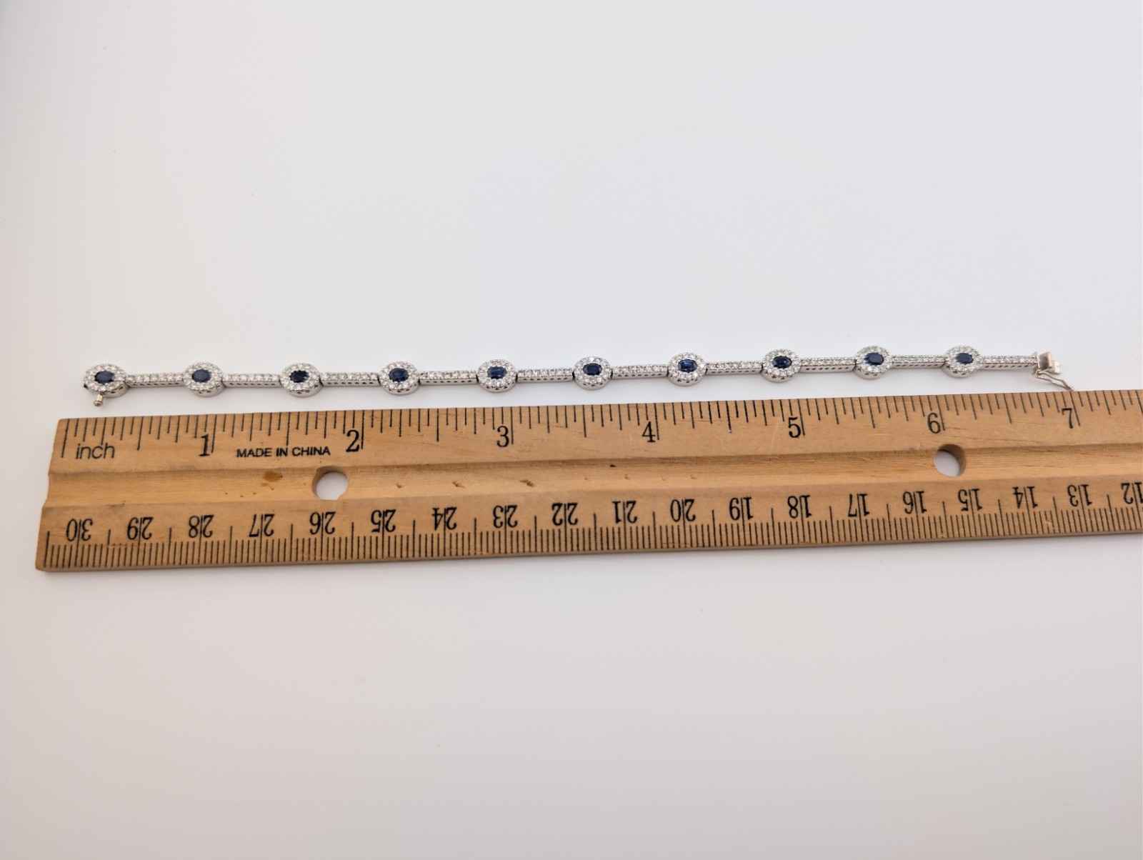 14K White Gold Sapphire & Diamond 7" Tennis Bracelet OAK598 - Image 9