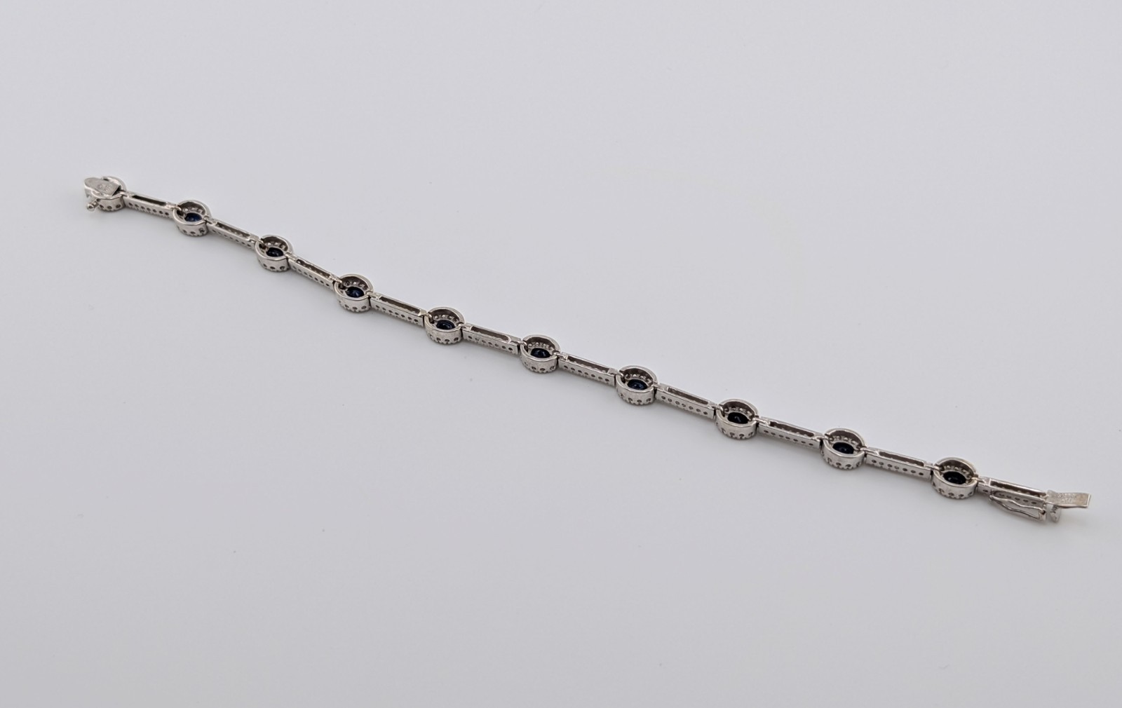 14K White Gold Sapphire & Diamond 7" Tennis Bracelet OAK598 - Image 10