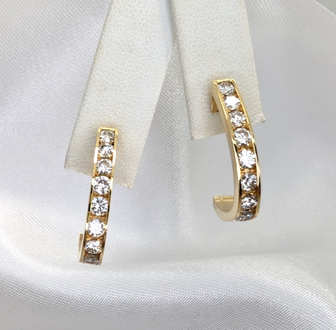 14K Yellow Gold 1/2ctw Diamond J Hoop Stud Earrings P513-Fox1306
