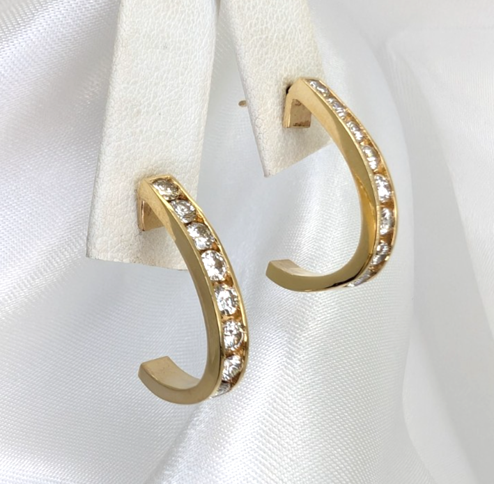 14K Yellow Gold 1/2ctw Diamond J Hoop Stud Earrings P513-Fox1306 - Image 2