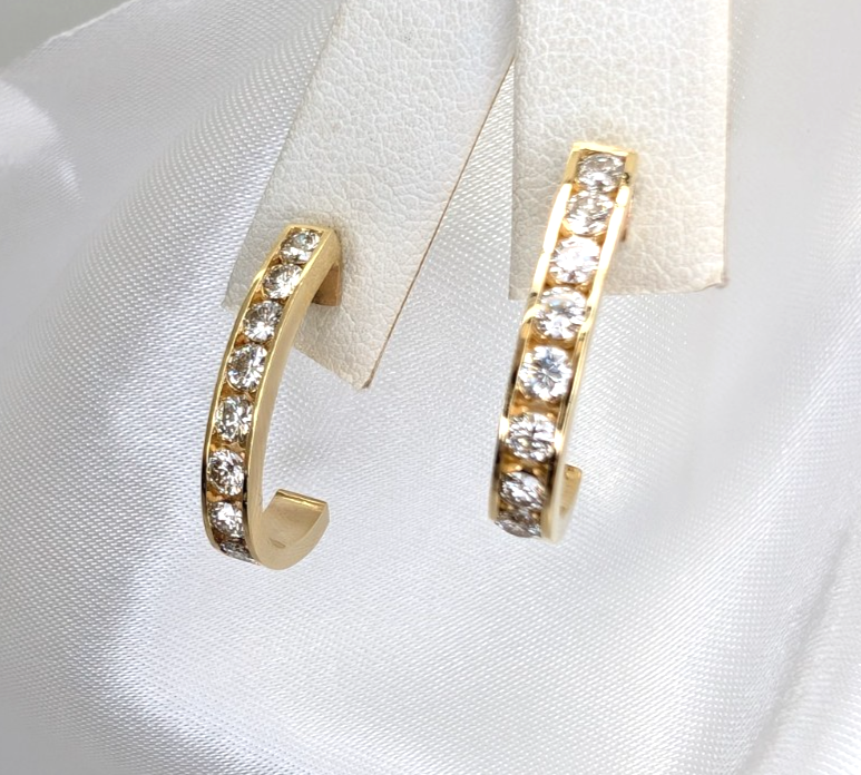 14K Yellow Gold 1/2ctw Diamond J Hoop Stud Earrings P513-Fox1306 - Image 3