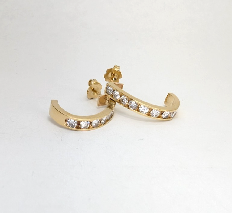 14K Yellow Gold 1/2ctw Diamond J Hoop Stud Earrings P513-Fox1306 - Image 5