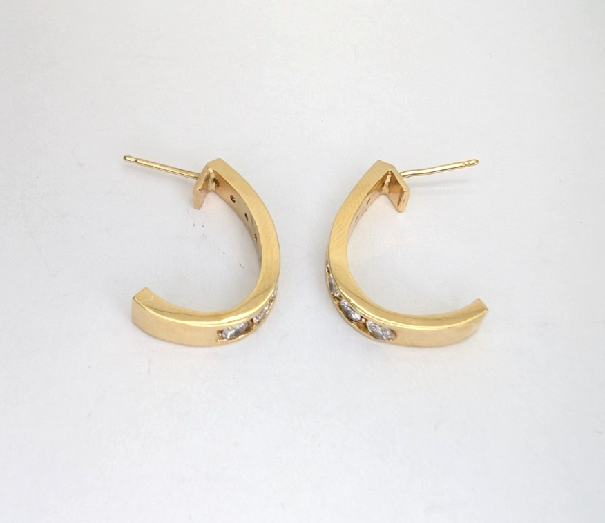 14K Yellow Gold 1/2ctw Diamond J Hoop Stud Earrings P513-Fox1306 - Image 6