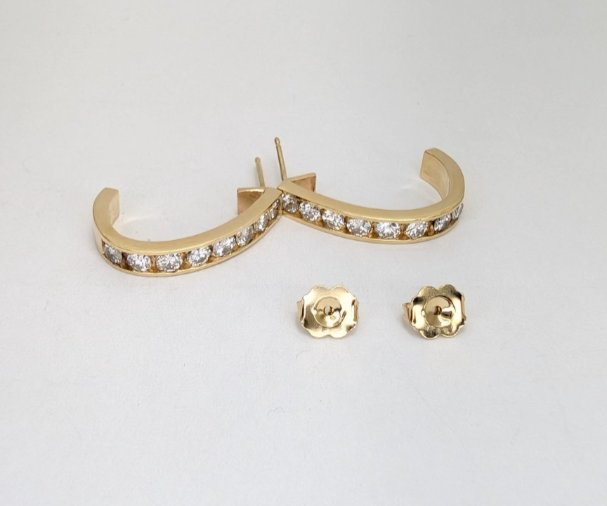 14K Yellow Gold 1/2ctw Diamond J Hoop Stud Earrings P513-Fox1306 - Image 7