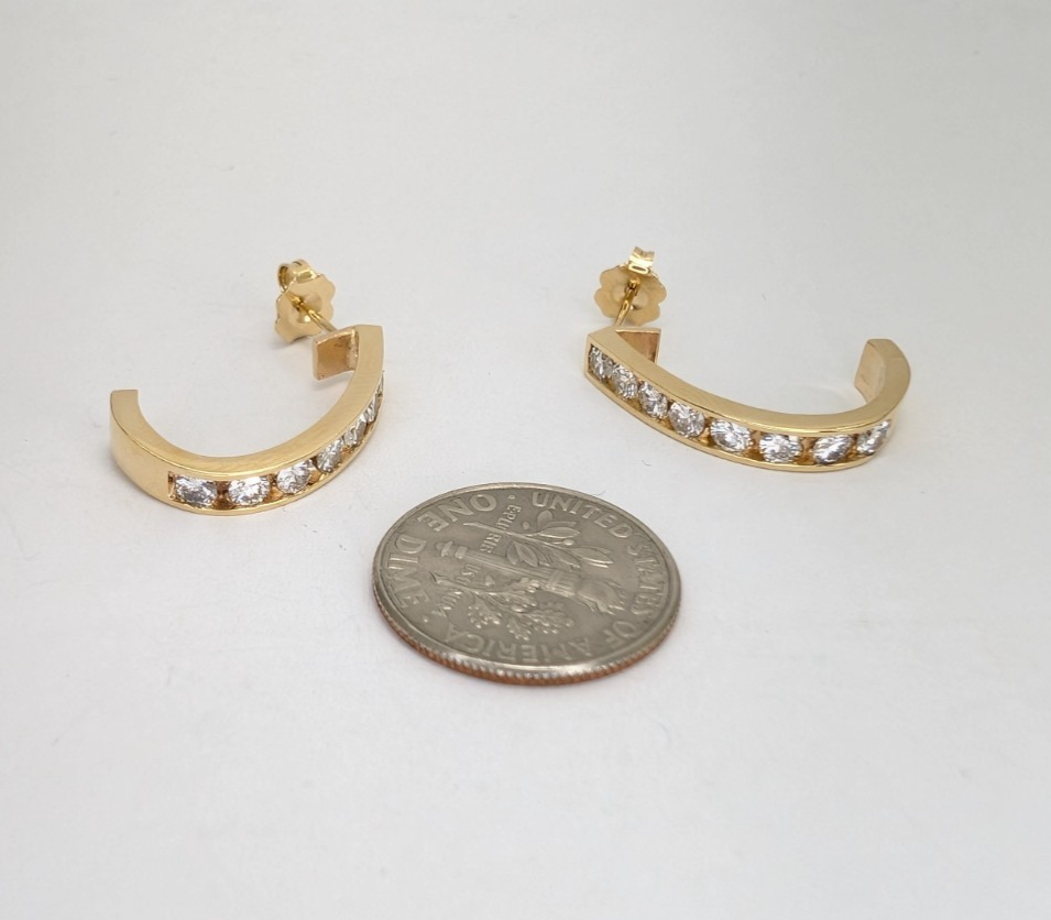 14K Yellow Gold 1/2ctw Diamond J Hoop Stud Earrings P513-Fox1306 - Image 8