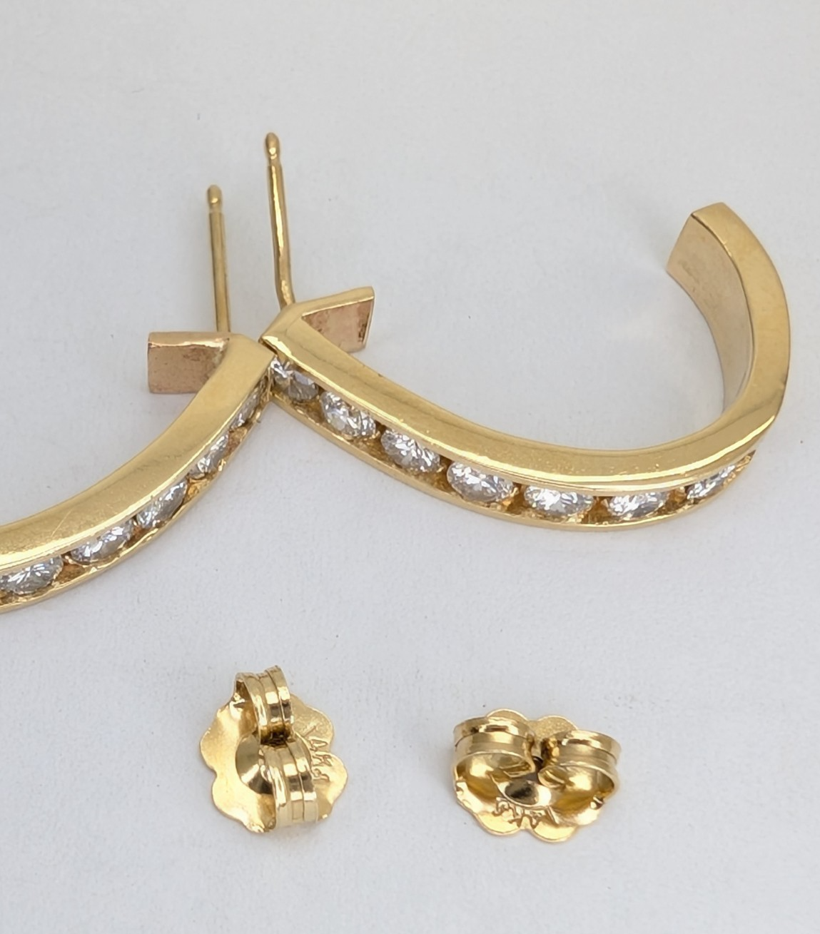 14K Yellow Gold 1/2ctw Diamond J Hoop Stud Earrings P513-Fox1306 - Image 9