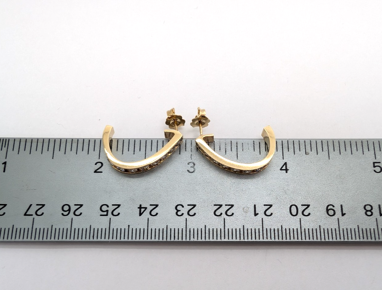 14K Yellow Gold 1/2ctw Diamond J Hoop Stud Earrings P513-Fox1306 - Image 11