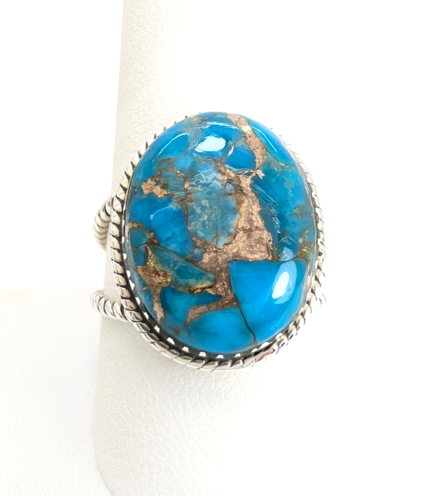 Sterling Silver 925 Turquoise Rope Ring 14639