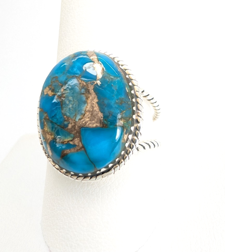 Sterling Silver 925 Turquoise Rope Ring 14639 - Image 2