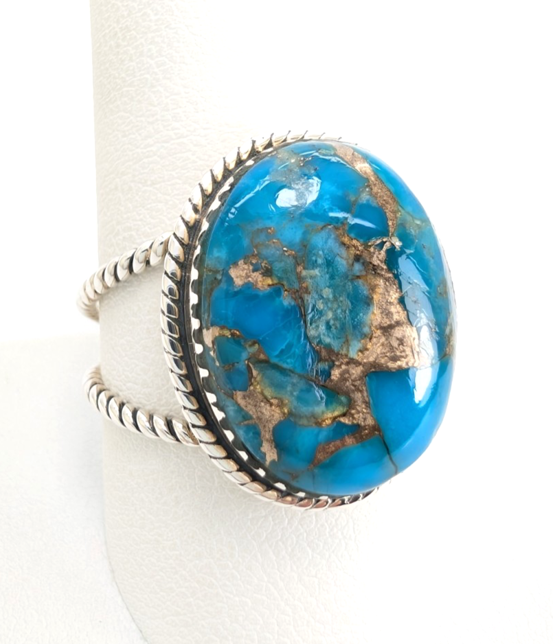 Sterling Silver 925 Turquoise Rope Ring 14639 - Image 3