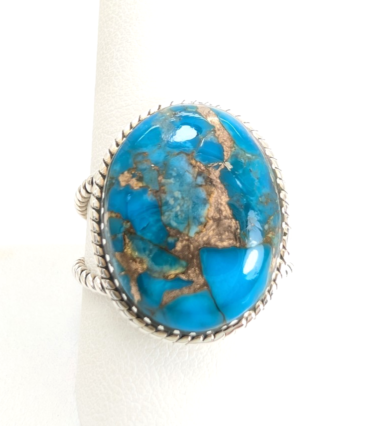 Sterling Silver 925 Turquoise Rope Ring 14639 - Image 4