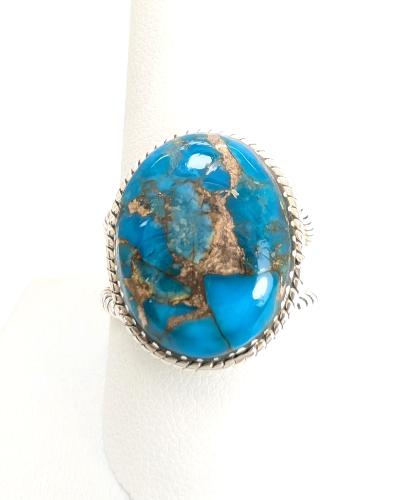 Sterling Silver 925 Turquoise Rope Ring 14639 - Image 5