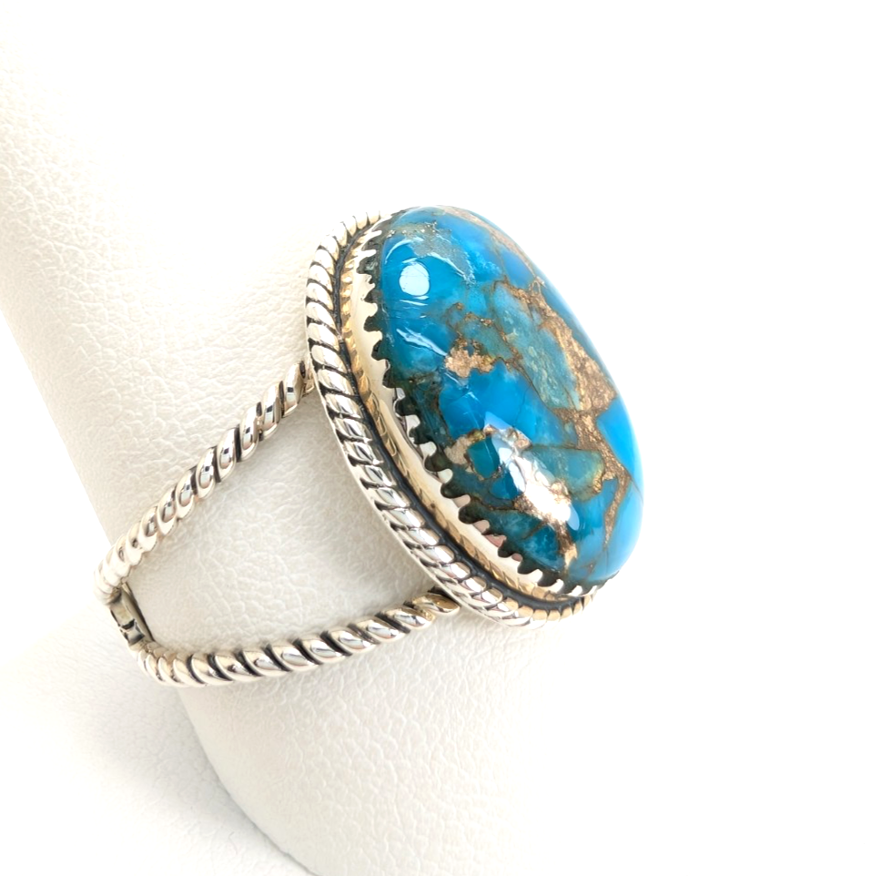 Sterling Silver 925 Turquoise Rope Ring 14639 - Image 6