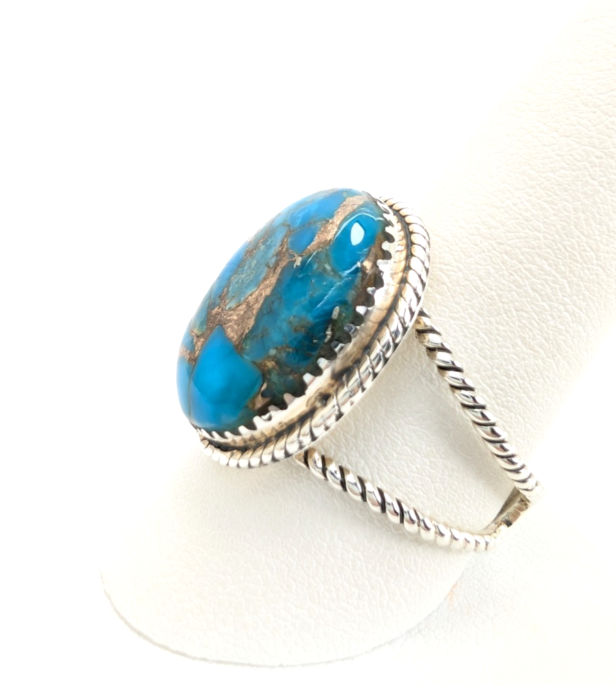 Sterling Silver 925 Turquoise Rope Ring 14639 - Image 7